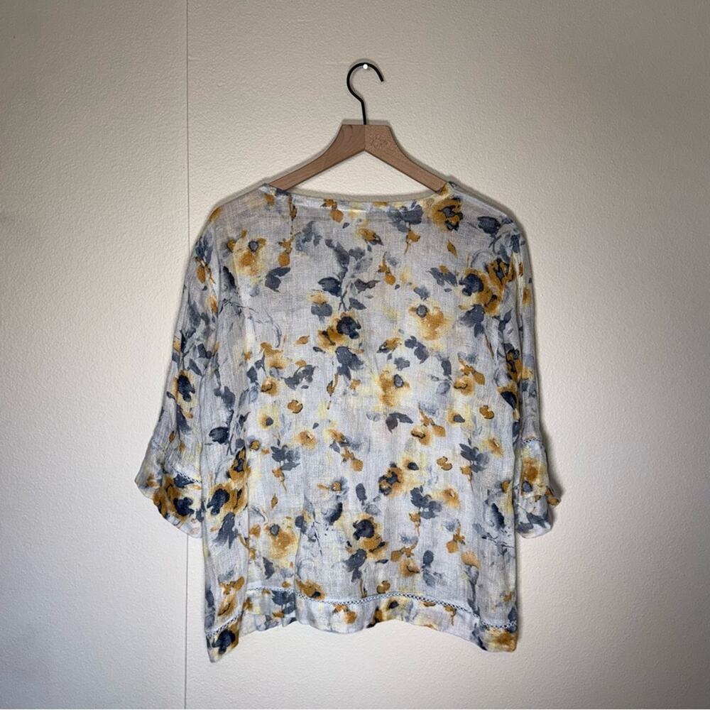 J. JILL sheer linen flowy floral lightweight coastal cottage core blouse S - Picture 4 of 5
